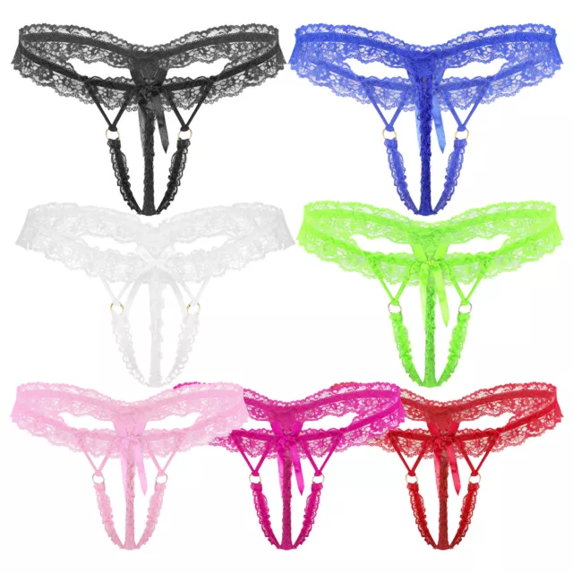 MENS SEXY LACE Thong G-string Panties Crotchless T-back Lingerie Sissy ...