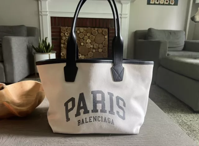 BALENCIAGA PARIS canvas & leather Medium shopper tote bag authentic