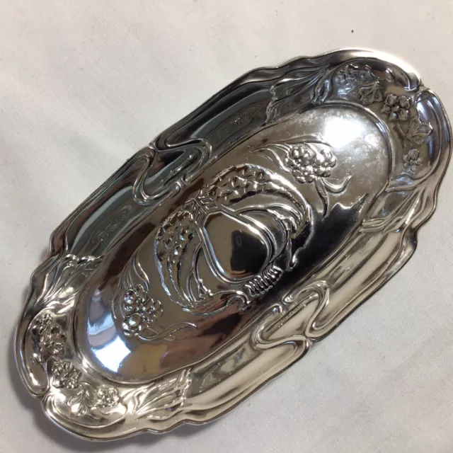 1902 Solid Silver Art Nouveau Peacock Pin Tray by Henry Mathews 40g.