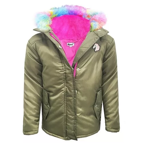SALE Girls Khaki Parka Jacket Rainbow Coat Back to School Age 4 5 6 7 8 9 10 11