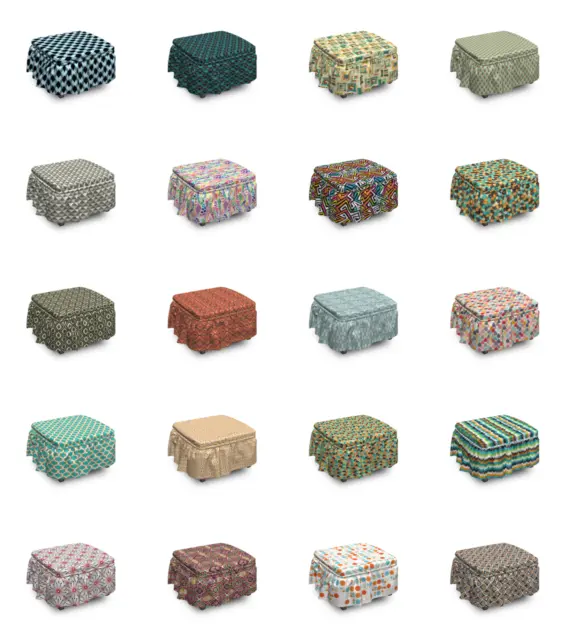 Ambesonne Geometry Theme Ottoman Cover 2 Piece Slipcover Set and Ruffle Skirt