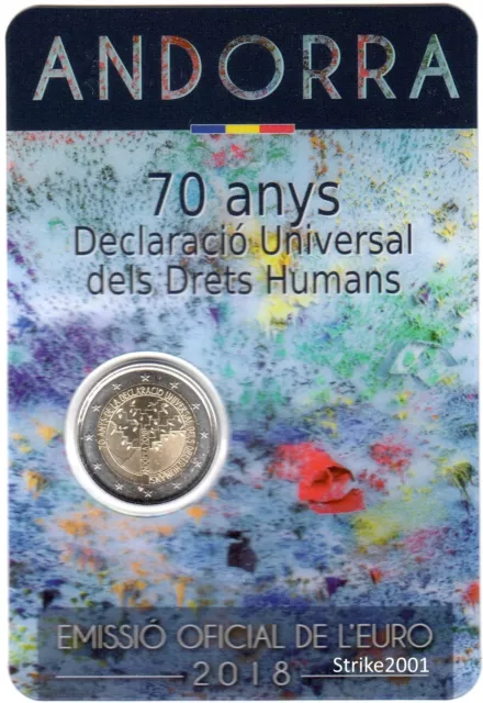 Coin Card 2 EURO COMM ANDORRA 2018 Fdc 70° Dichiarazione Diritti Umani