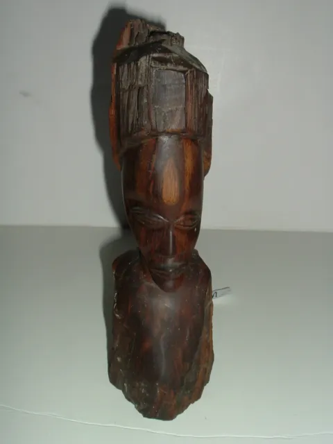Tanzania Genuine Ebony Wood Face Carved Bust Sculpture African Tribal Vintage