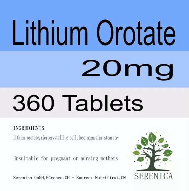 Lithium Orotate 20mg Healthy Mood Memory Vitamin x 360 Tablets