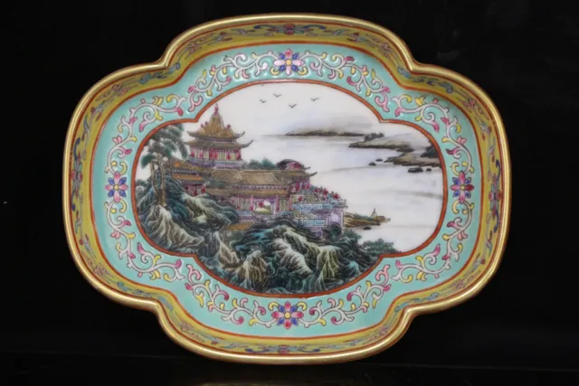 Chinese Enamel Porcelain Handmade Exquisite Landscape Plates 13596