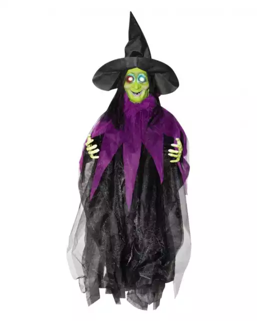 Halloween Hexe mit Leuchtaugen 87 cm als klassische Hängefigur für Halloween &