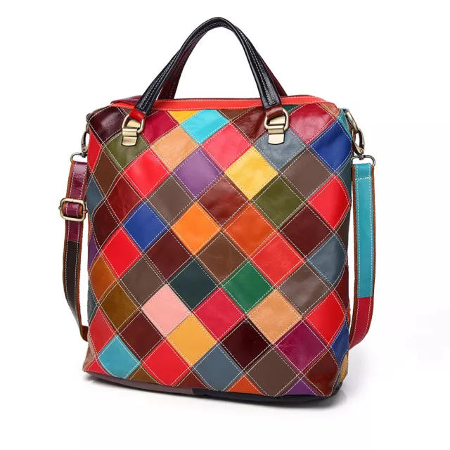 Top Cow Leather Colorful (Random) Patchwork Backpack, Women's Sling Shoulder Bag