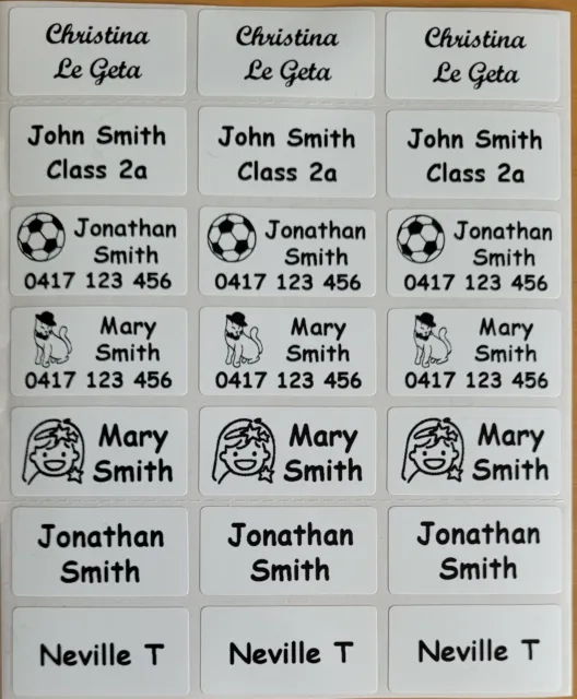 96+36 FREE Pearl White Personalised Name Label - Med (30*15mm) Dishwasher Safe