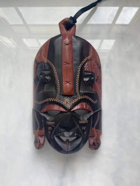 Small Primitive Tribal Vintage African Mask Hand Carved Wood Native Art Kenya