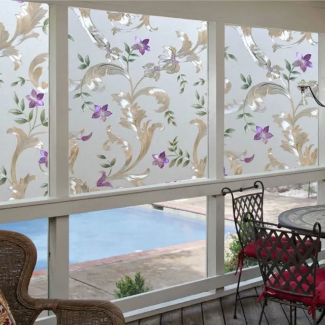 Privacy Window Glass Sticker Floral Frosted Decor Waterproof Film Bathroom Decor