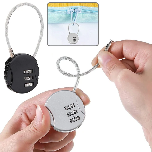 3-Pack 3-Digit Combination Lock – Waterproof Mini Wire Rope Padlock For Gym Locker, Backpack Zipper, Suitcase, Fence, Zinc Alloy Body