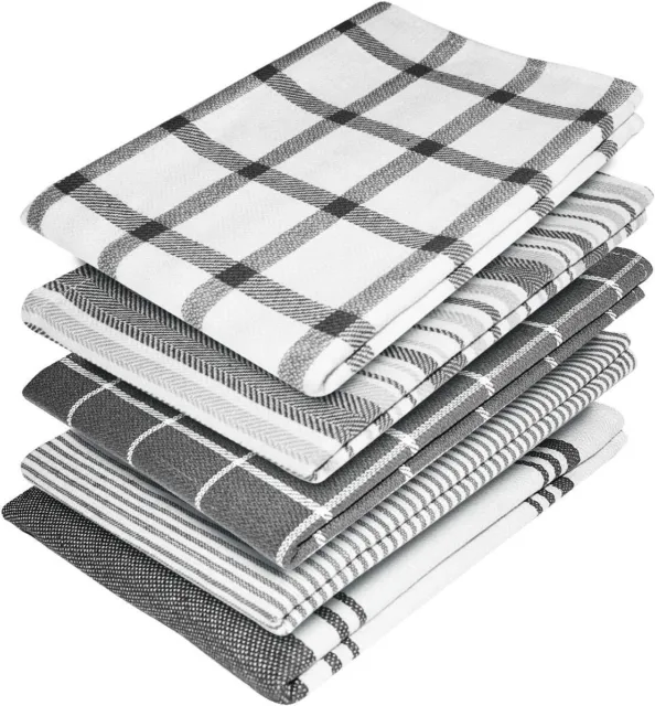 100% Cotton Kitchen Tea towels Pack of 5 and Absorbent Tea Towels set 70 x 50 cm