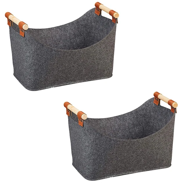 Lot De 3 Paniers De Rangement En Feutre Noir - Pliables Avec Poignées, Idéal Pour Vêtements Et Accessoires