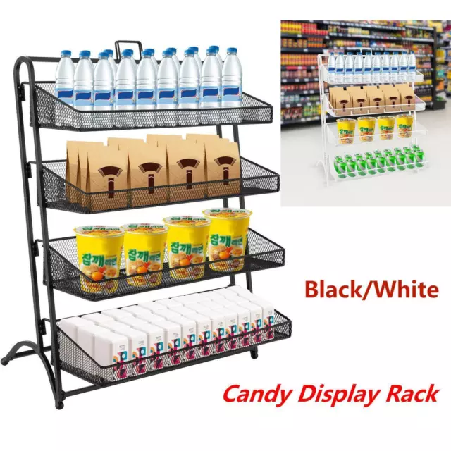 4 Tiers Candy Display Rack Retail Snack Storage Shelving Organizer Black & White