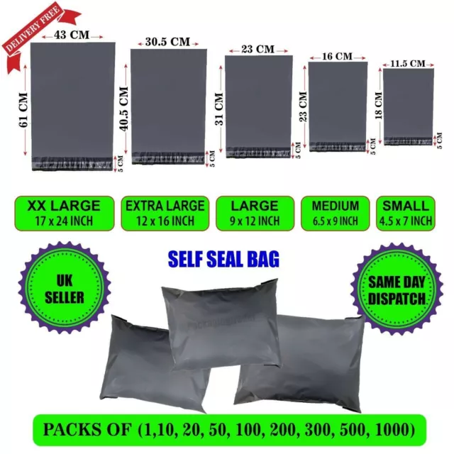 Bags Mailing Postage Grey Poly Postal Post Plastic Self Seal Strong Sizes GREY