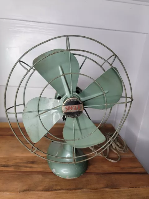 Vintage Singer Oscillating Fan Green 4 Blade