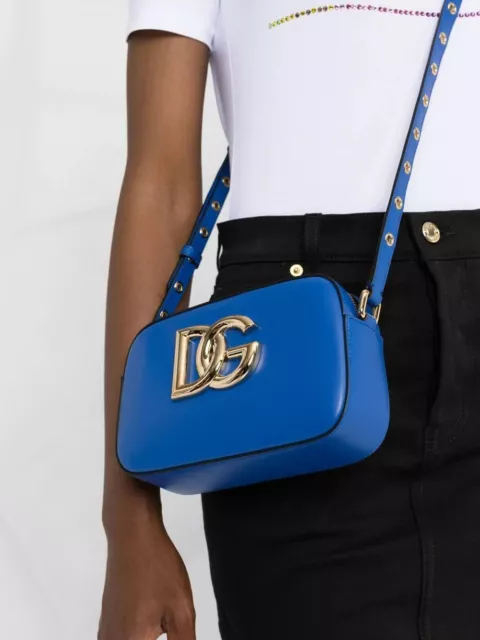 DOLCE & GABBANA 3.5 DG Logo Plaque Blue Crossbody  Camera Bag - MSRP: $1,395.00