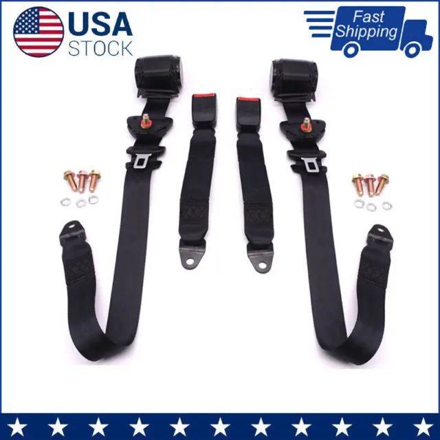 Pair Retractable 3 Point Safety Seat Belt Straps Car Adjustable Belt Kit Black