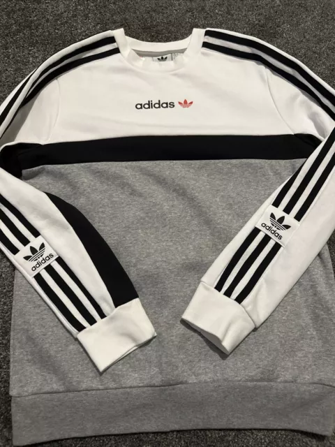 Maglione pullover Adidas maniche lunghe ragazzi età 13-14 anni bianco grigio nero