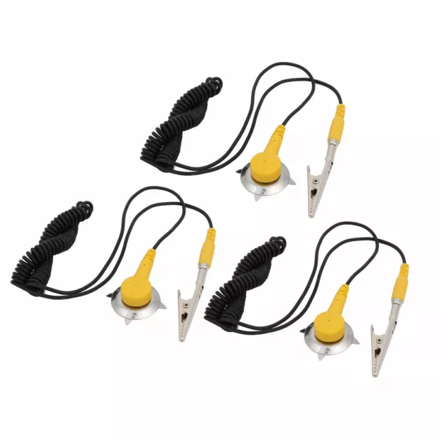3Pcs Alligator Clip Coil Anti-static ESD Mats Grounding Point Wire Yellow Black