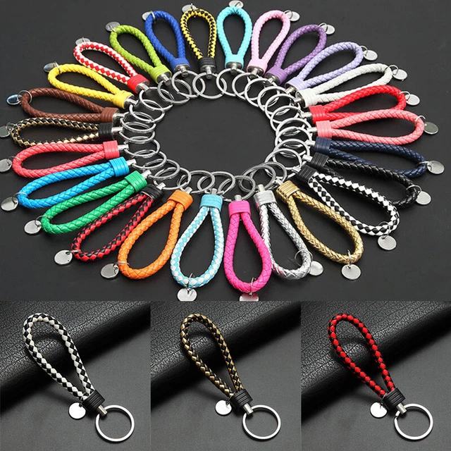 PU Leather Braided Woven Rope Keychain Bag Pendant Holder Car Trinket Keyring