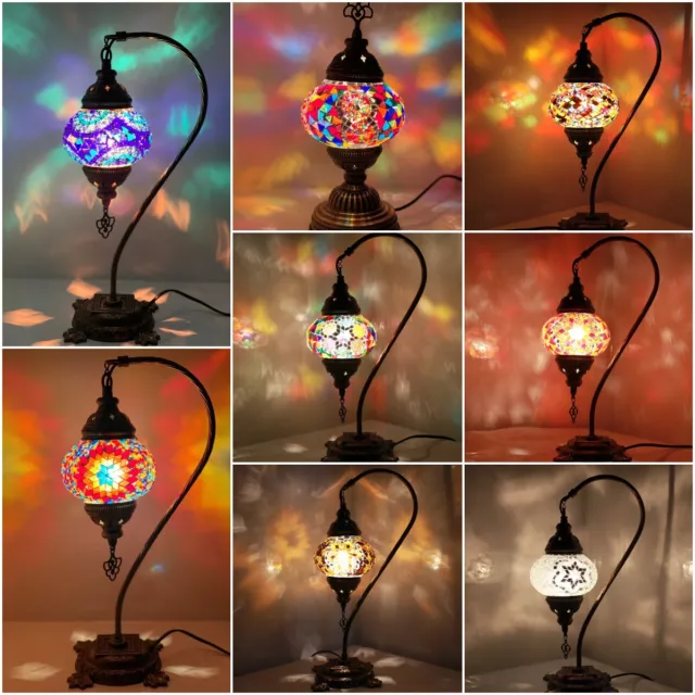 Turkish Moroccan Mosaic Lamp Tiffany Glass Table Desk Colorful - Free LED Bulb