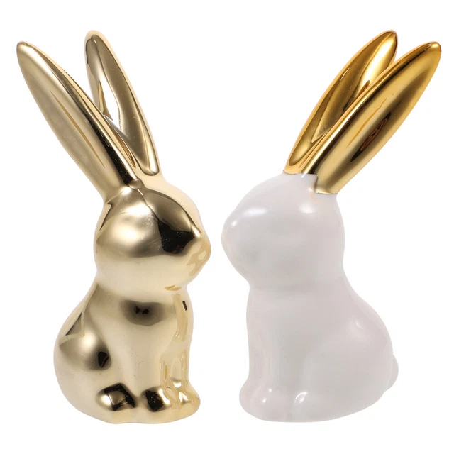 2 Pcs Ornement De Lapin Céramique Figurine Porcelaine Décor Statue