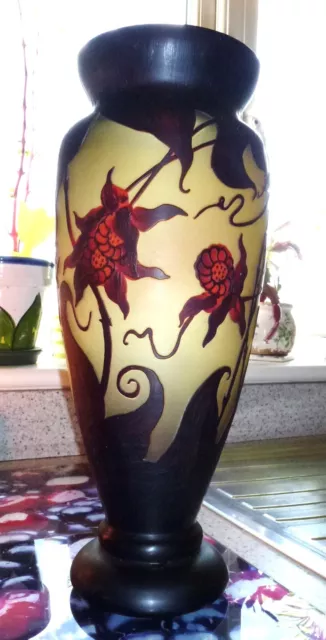 Large Art Deco Glass Vase 37cm High with Bombay on Base.( Possible Galle Signed)