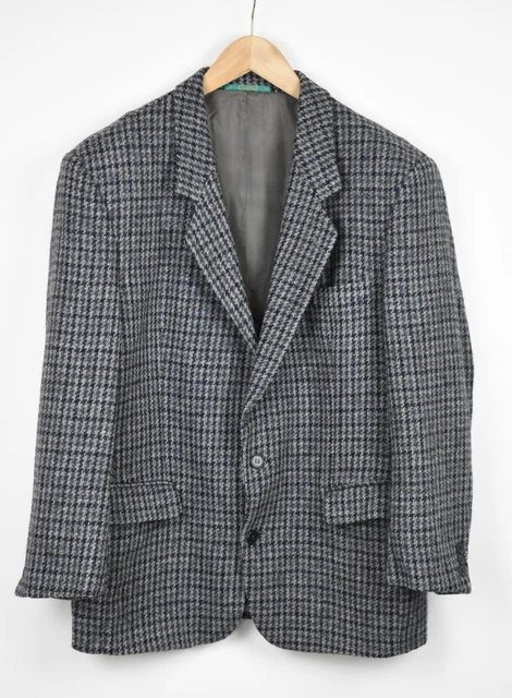 Harris Tweed Giacca Uomo 25 O ~ Medio 100% Lana Blu Ombreggiato con Motivo