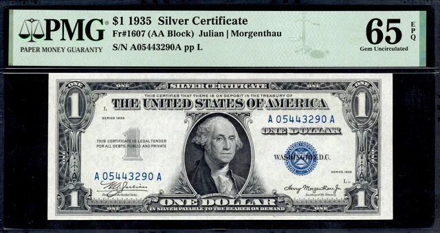 UNITED STATES 1935 $1 Silver Certificate. FR Number: 1607. PMG Graded: 65 EPQ.