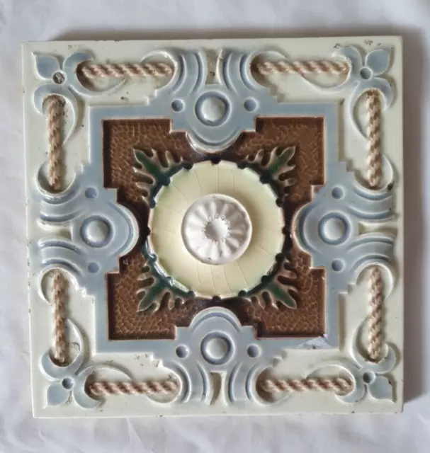 Gorgeous English Majolica Architectural Gothic 6 Inch Antique Tile