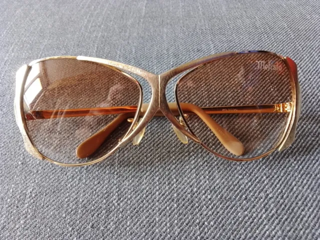 Vintage 70s Mefisto designer art extravagant Japan sunglasses matte gold unique
