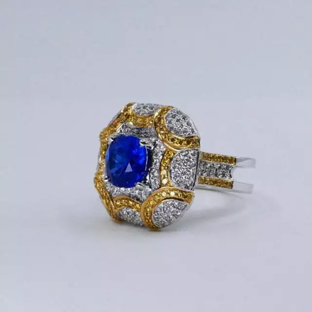 Art Deco Gorgeous Design Ceylon Blue Sapphire With Old Mine Cut CZ Wedding Ring 3