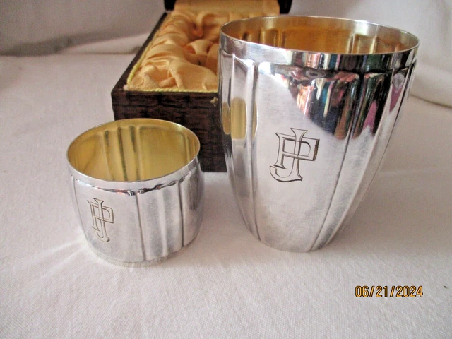 COFFRET DE BAPTEME Timbale et Rond De Serviette en Métal Argente-ART ...
