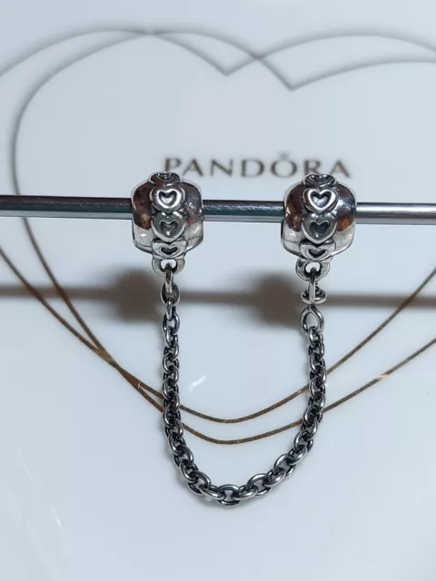 Ciondolo originale Pandora argento  cuori a tutto tondo catena di sicurezza  S925 ALE.