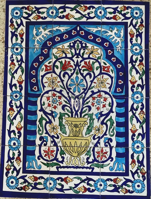 18" x 24" Ceramic Tile Mural Backsplash Art Wall Panel Hand Painted Vase Flowers
