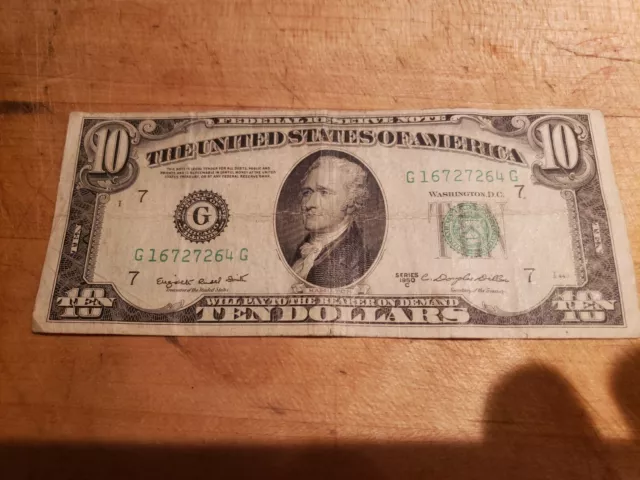 1950 C $10 Ten Dollar Bill Federal Reserve Note Vintage Old Currency