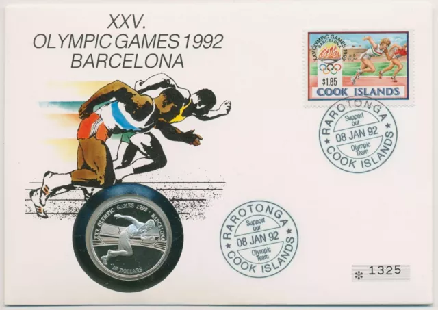 Cook-Inseln 1992 Olympische Sommerspiele Barcelona Numisbrief 10 Dollar (N434)