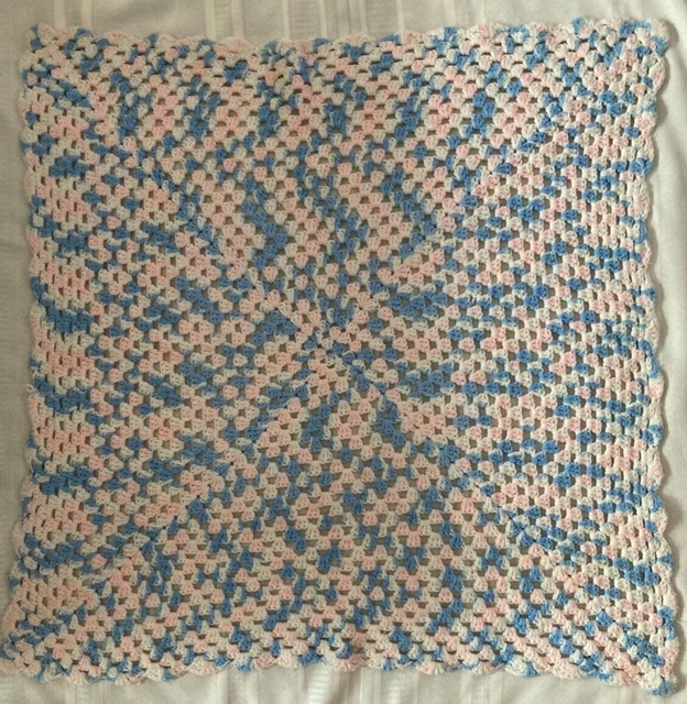 Vintage Baby Afghan Throw 36” X 36” Pink & Blue~Lot# F