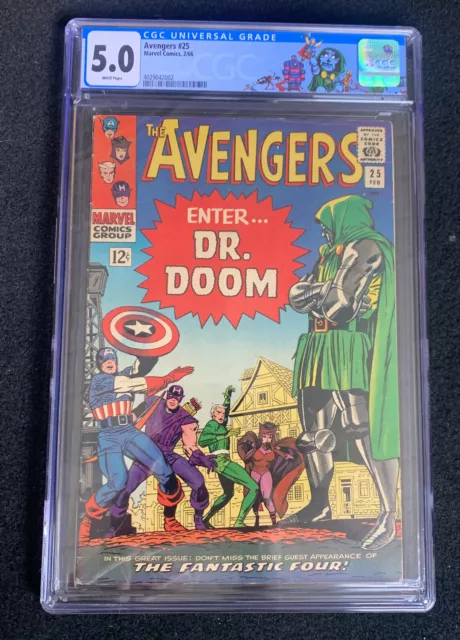 Avengers #25 CGC 5.0 💥 WHITE PGS ! Fantastic Four & Dr DOOM app ￼🔑2/66 💥
