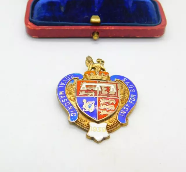 Sterling Silver Gilt & Enamel Lion Top Fob Medal Antique 1939 London Deco