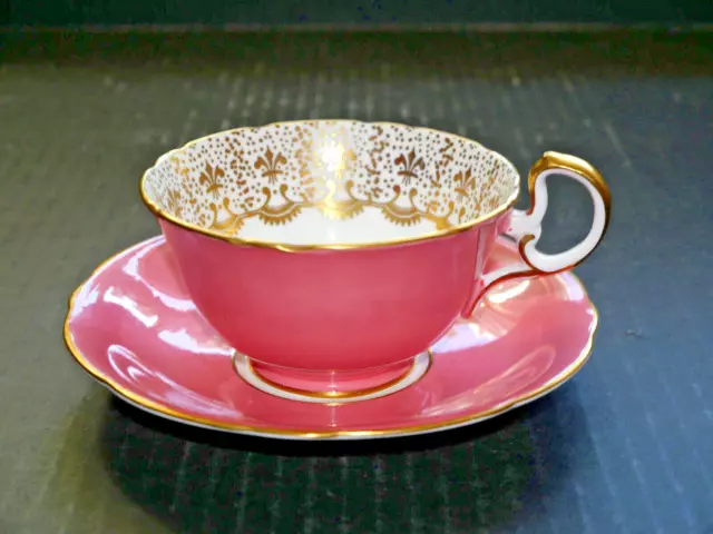 Aynsley Bone China cup & saucer Made in England pink with thick gold trim