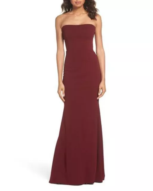 KATIE MAY Bordeaux Mary Strapless Cut-out Cowl Drape Back Stretch Crepe Gown 10
