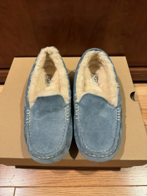 UGG Slippers Women's Size 9 Light Blue Suede Ansley Slip on Moccasins