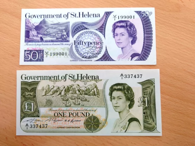 Saint Helena Banknotes, 1 x 50p Pick 5A & x £1 Pick 9A