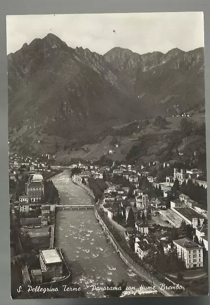 san pellegrino terme con fiume brembo vecchia cartolina bergamo bergamasca 1952