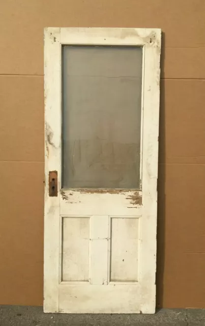 1 Antique Single Exterior 2 panel 32x79 Shabby Door VTG Chic Glass Old 1699-21B