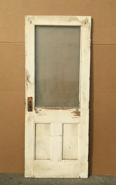 1 Antique Single Exterior 2 panel 32x79 Shabby Door VTG Chic Glass Old 1699-21B