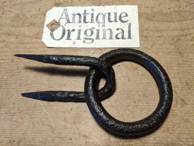 Antique Original Wrought Iron Tethering Ring & Staple~Beam Hook~
