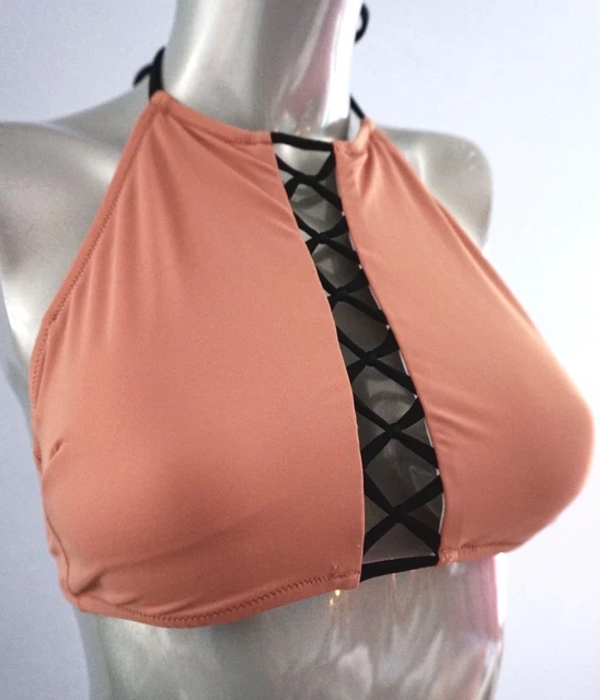 Nwt PINK Victorias Secret Bronzer Caged Strappy High Neck Crop Bikini Top Small